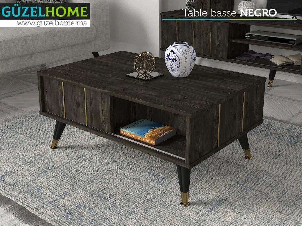 Table Basse NEGRO - Noir Charbon et Doré - Salon et séjour