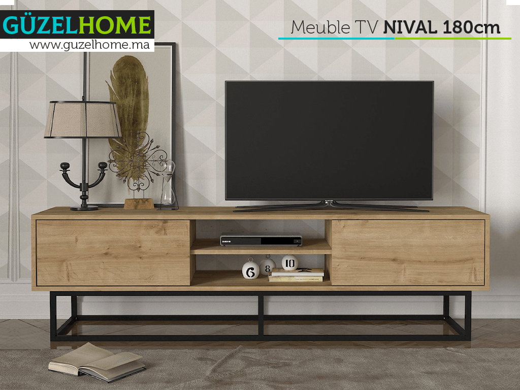 Stand TV NIVAL 180cm - Chêne et Noir - Ameublement d'intérieur Maroc