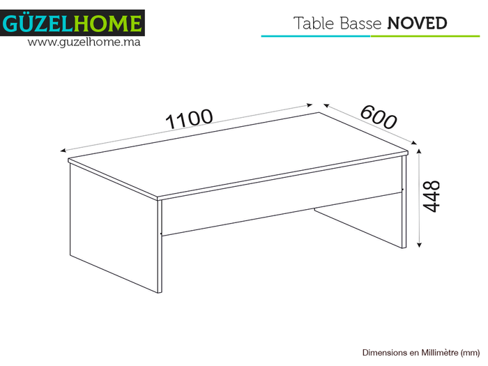 Table Basse relevable NOVED 110cm - Effet Noyer