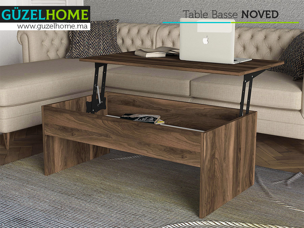 Table Basse relevable NOVED 110cm - Effet Noyer