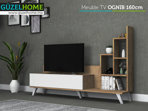Meuble TV OGNIB avec rangement - Blanc et chêne - Salon et séjour — vue alternative