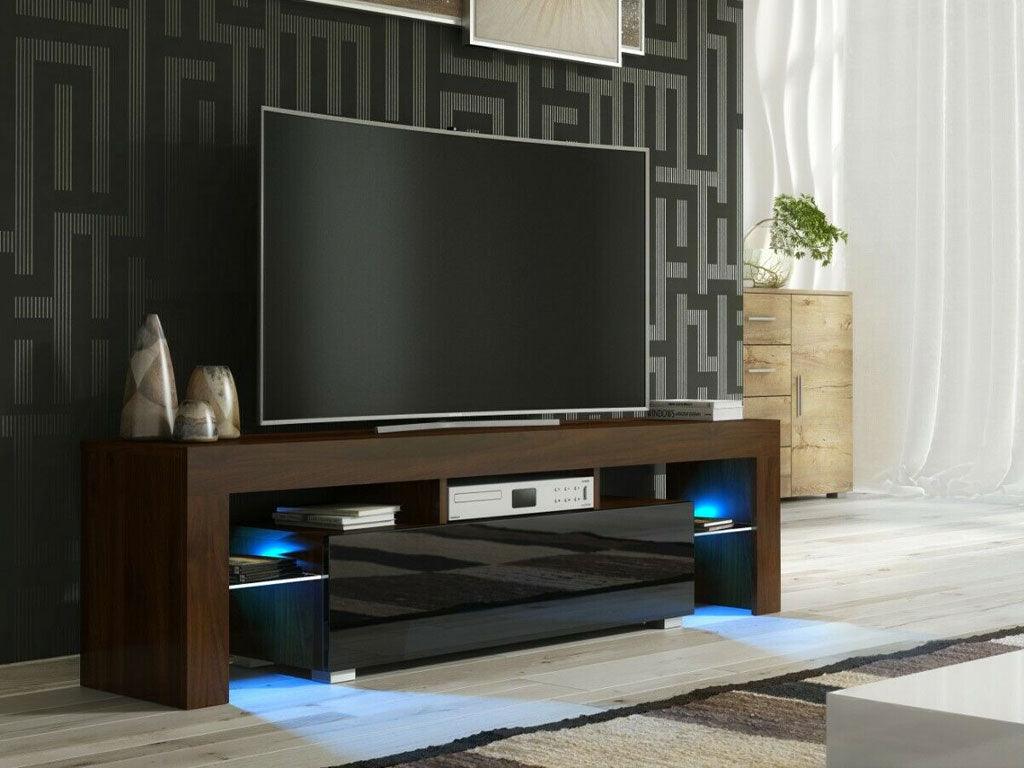 OLITS 150CM  - Meuble TV avec éclairage LED - Wengé et Noir