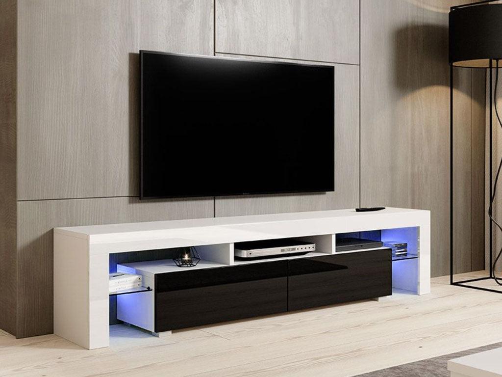 Meuble TV 200cm avec éclairage LED OLITS  - Noir et Blanc