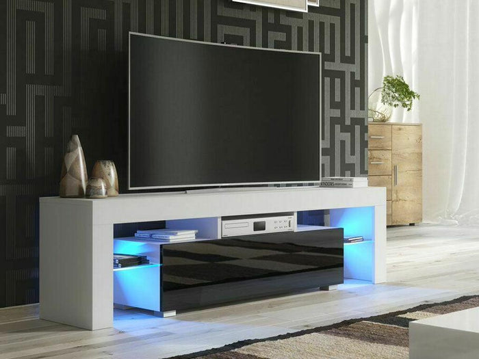 OLITS 150CM  - Meuble TV avec éclairage LED - Noir et Blanc