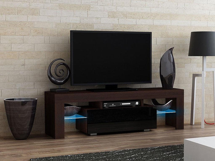 OLITS 150CM  - Meuble TV avec éclairage LED - Wengé et Noir
