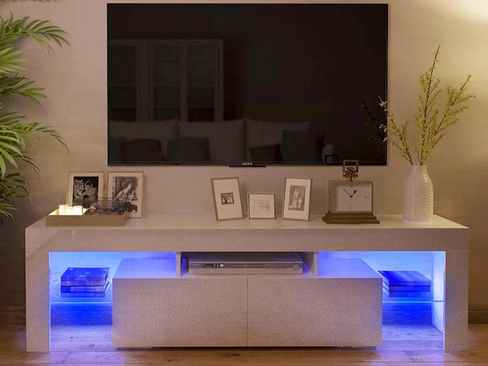 Meuble TV avec éclairage LED OLITS 200cm Blanc