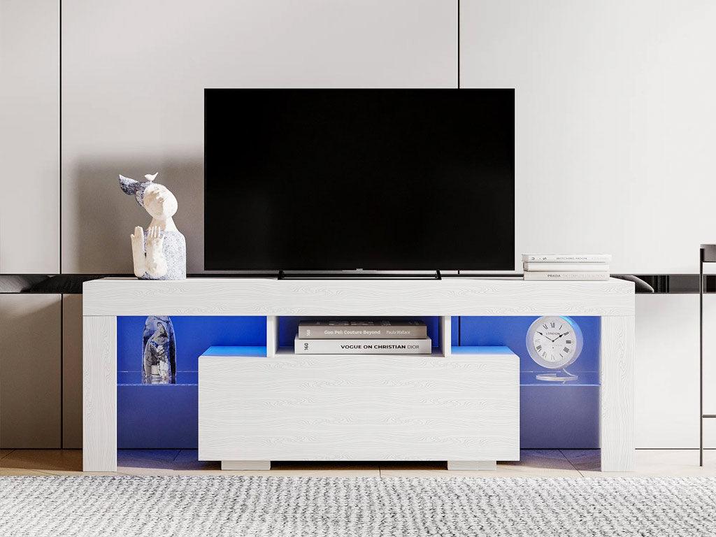 Meuble TV150cm - avec éclairage LED  OLITS  - Blanc