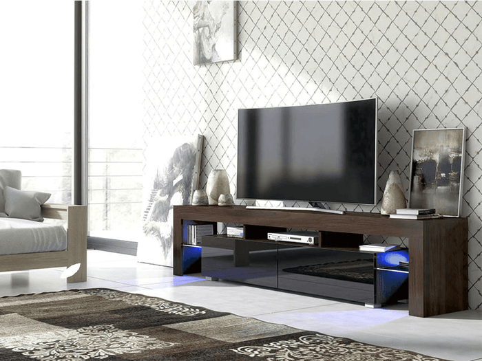 OLITS 200cm  - Meuble TV avec éclairage LED - Wengé et Noir