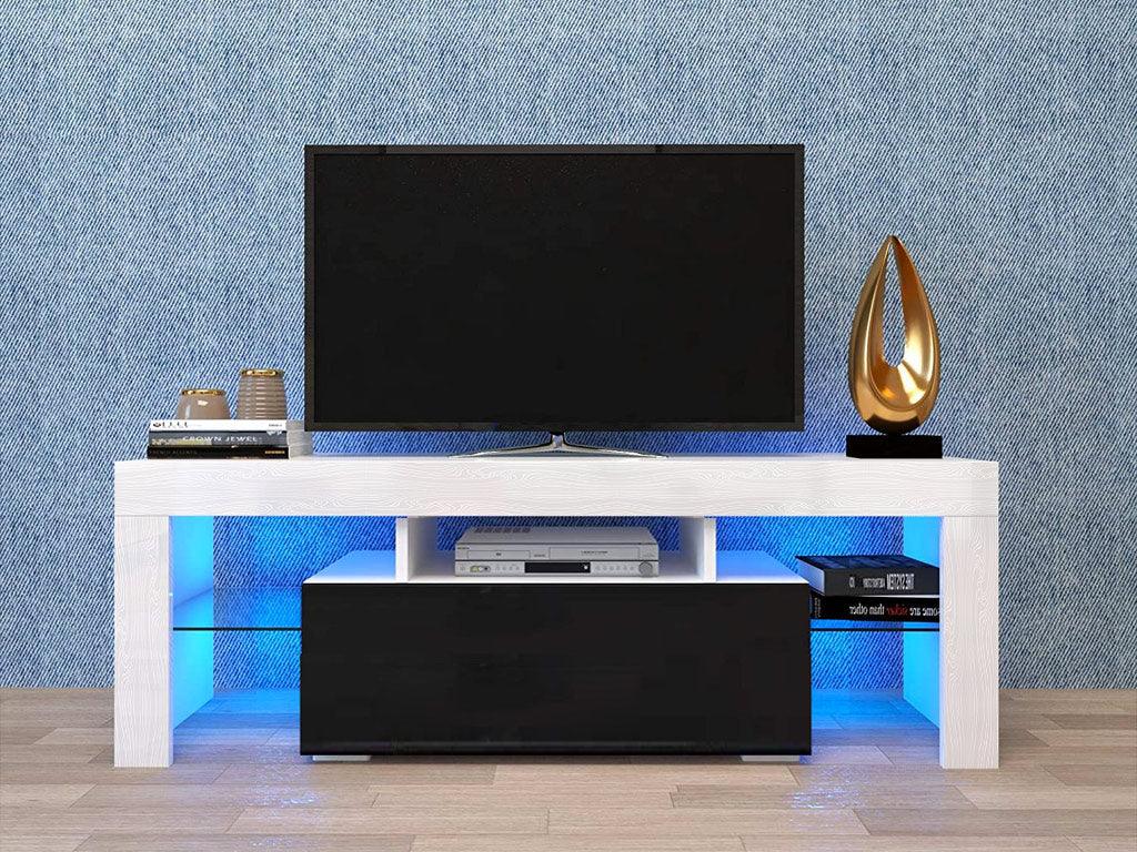 Meuble TV 150cm avec éclairage LED OLITS- Noir et Blanc