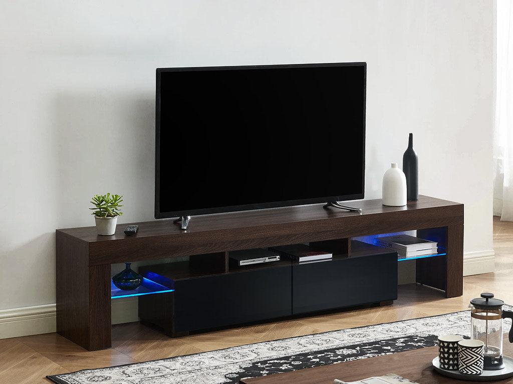 OLITS 200cm  - Meuble TV avec éclairage LED - Wengé et Noir