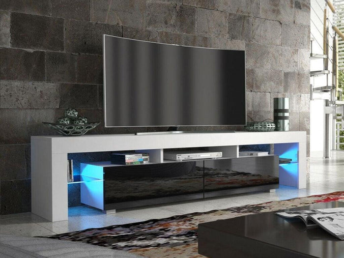 OLITS 200cm  - Meuble TV avec éclairage LED - Noir et Blanc