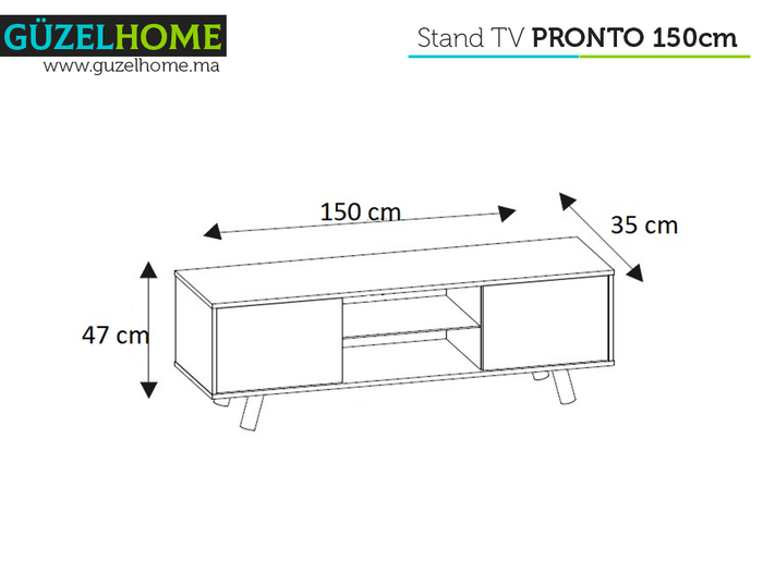 Stand TV PRONTO 150CM BLANC  - Meuble TV avec éclairage LED