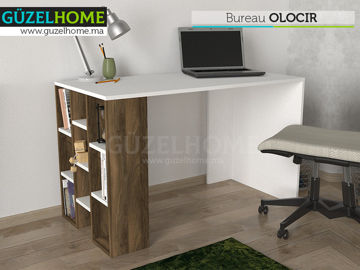 Bureau OLOCIR - Noyer et Blanc - Table de travail ou étude