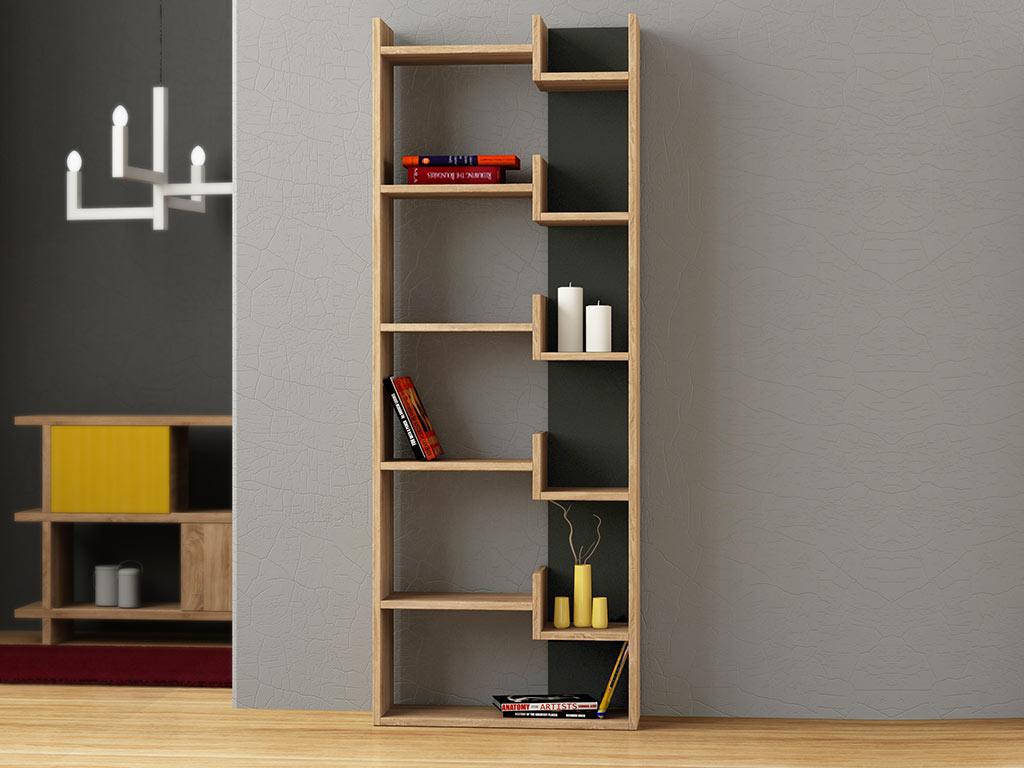 Bibliothèque-Étagères de rangement OPPA 166 cm - Chêne et Gris