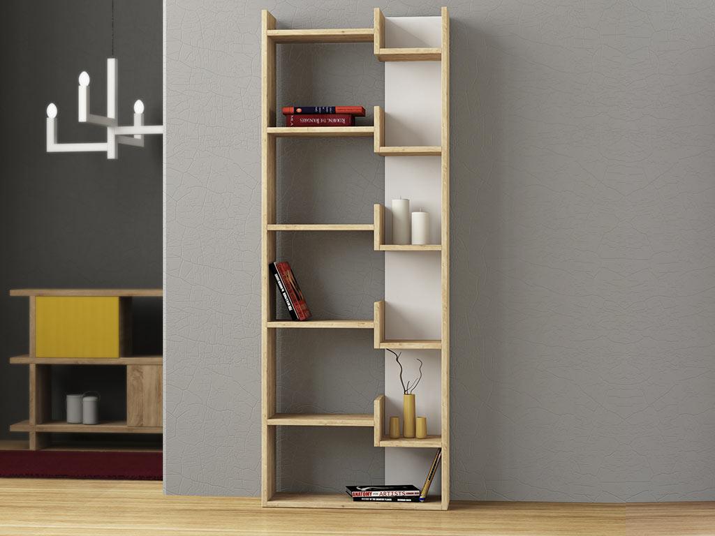 Bibliothèque-Étagères de rangement OPPA 166 cm - Chêne et Blanc