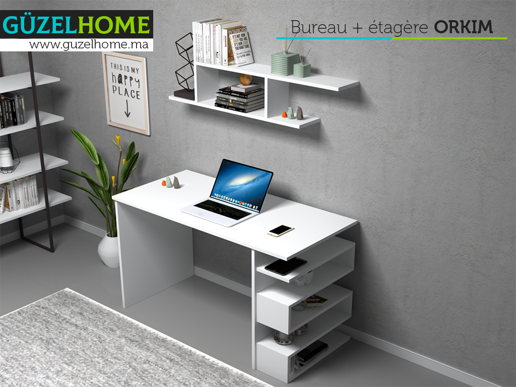 ORKIM 120cm - Bureau avec rangement - Blanc