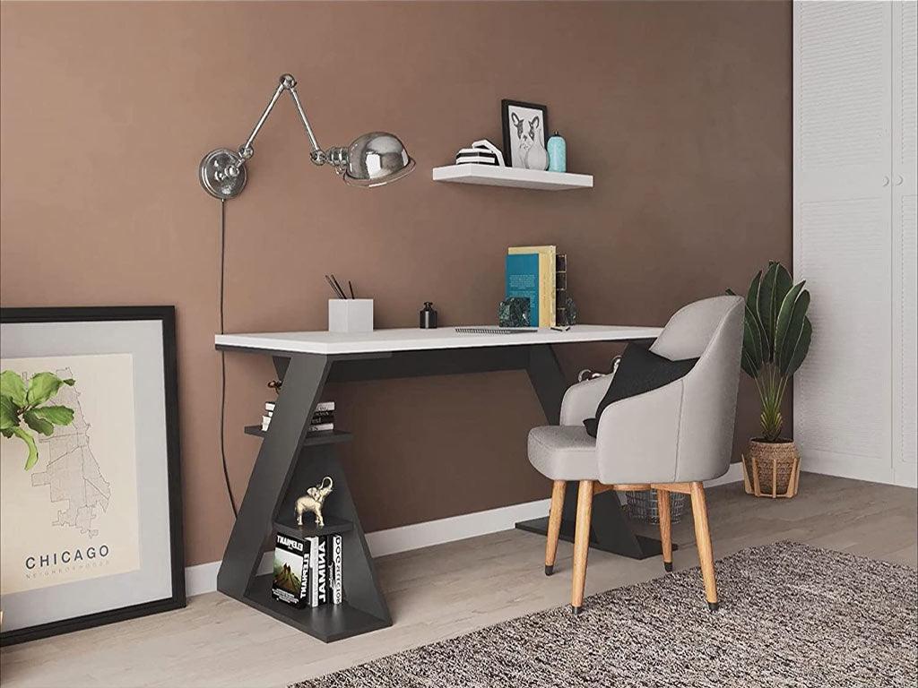Bureau PAPILLON 137 cm - Blanc et Gris Anthracite - Étude et Travail