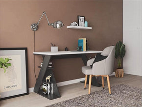 Bureau PAPILLON 137 cm - Blanc et Gris Anthracite - Étude et Travail - Meubles de décoration chez GÜZELHOME Maroc