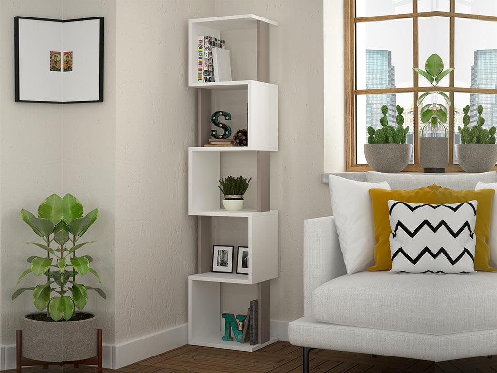 Étagères de rangement PIRI 161 cm - Blanc et Beige