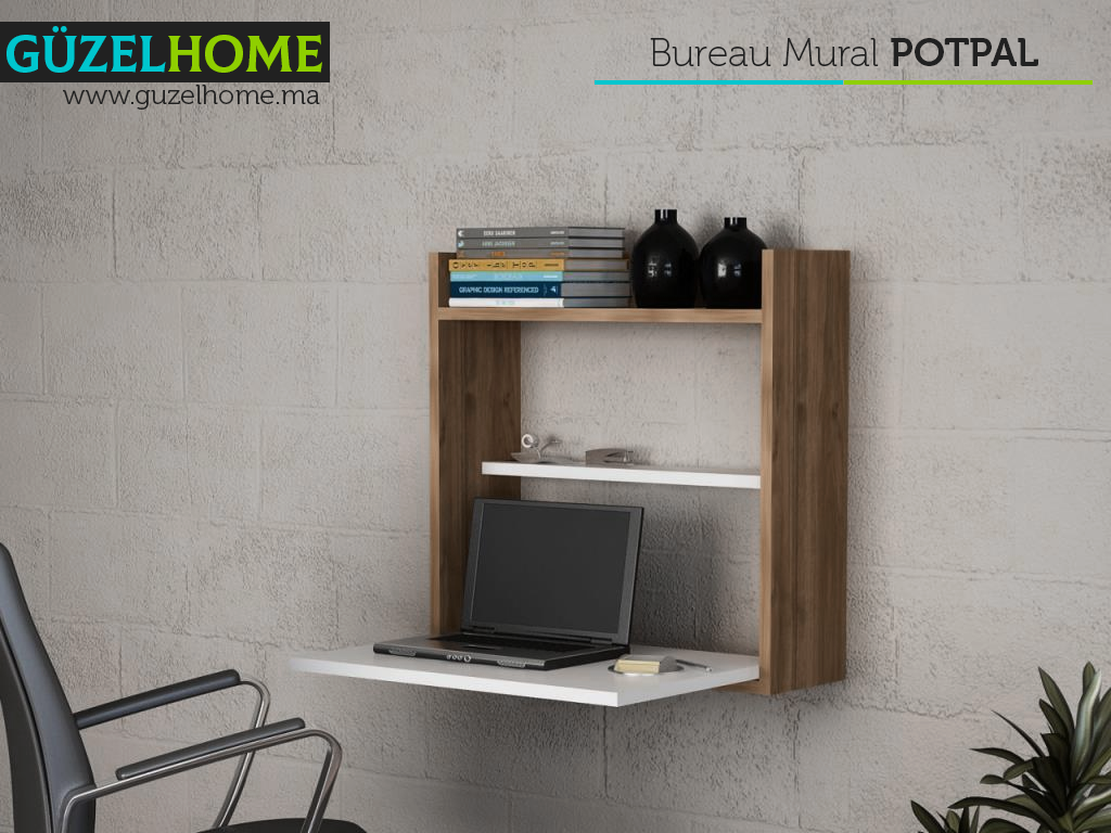 Bureau mural POTPAL - Noyer et Blanc