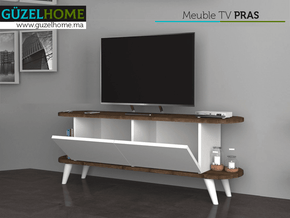 PRAS 140CM - Meuble TV - Noyer et Blanc — vue alternative