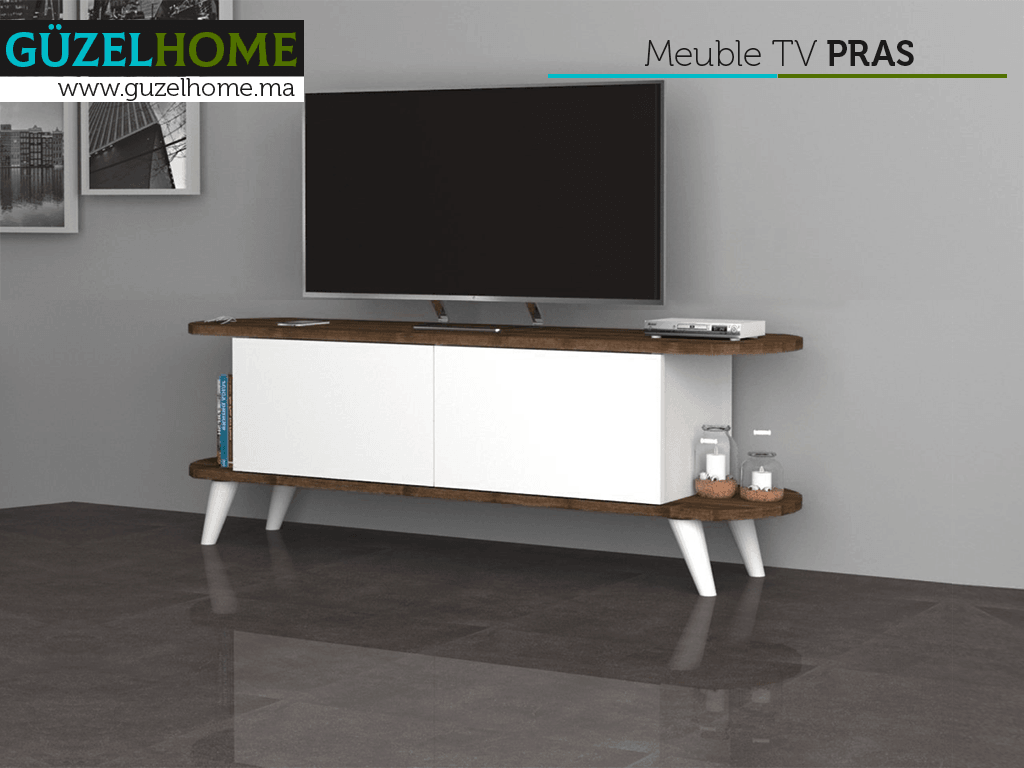 PRAS 140CM - Meuble TV - Noyer et Blanc