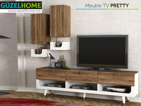 Meuble TV PRETTY - Noyer et Blanc — vue alternative