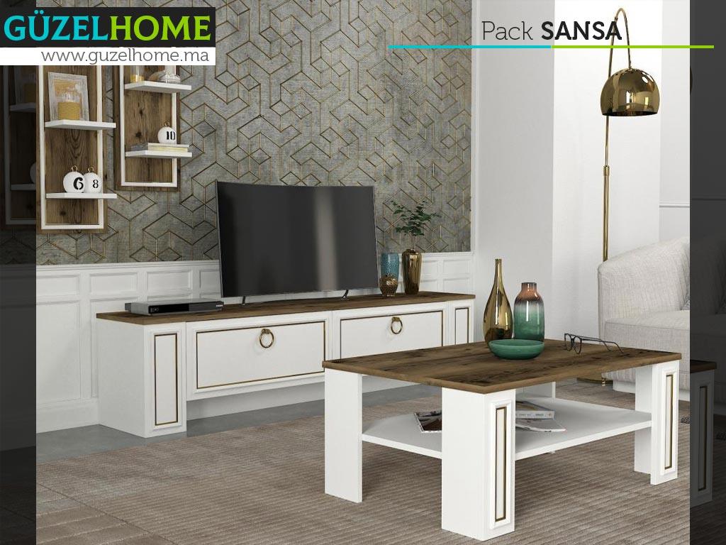 Pack SANSA - Blanc, Noyer et Doré - Entrée et séjour