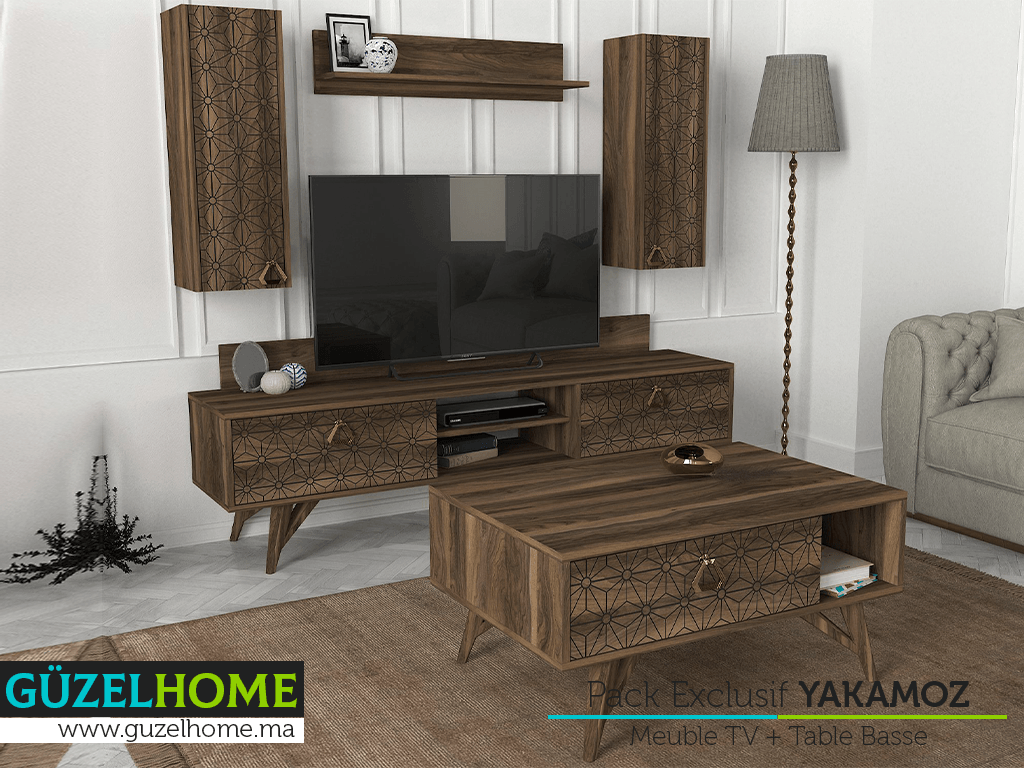 Pack Exclusif YAKAMOZ - Meuble TV et Table Basse -  Noyer
