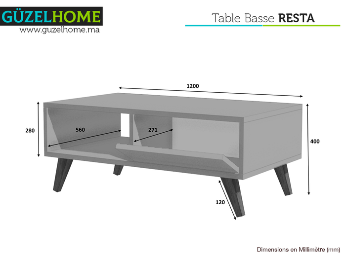 RESTA 120cm - Table Basse - Noyer