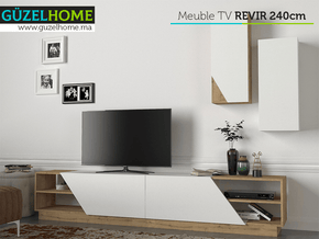 Meuble TV avec rangement REVIR 240CM - Chêne et Blanc — vue alternative