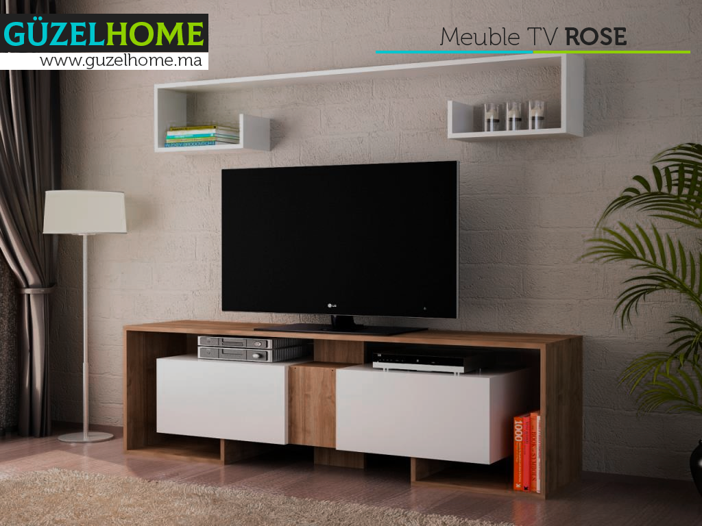 Meuble TV ROSE - Noyer et Blanc