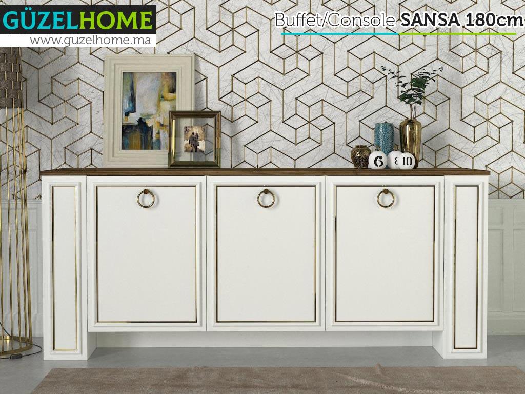 Buffet Console SANSA - Blanc, Noyer et Doré - Entrée et séjour