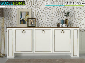Buffet Console SANSA - Blanc, Noyer et Doré - Entrée et séjour - Meubles de décoration chez GÜZELHOME Maroc