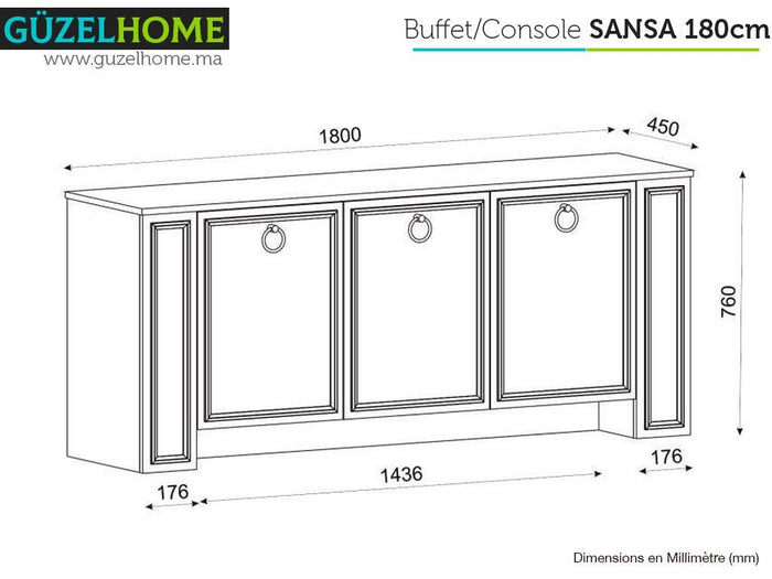 Buffet Console SANSA - Blanc, Noyer et Doré - Entrée et séjour