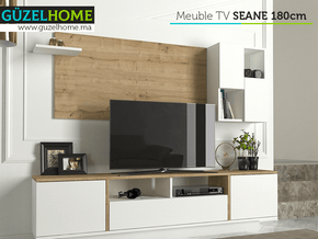 Meuble TV avec rangement SEANE 180cm - Chêne et Blanc - Salon et séjour — vue alternative