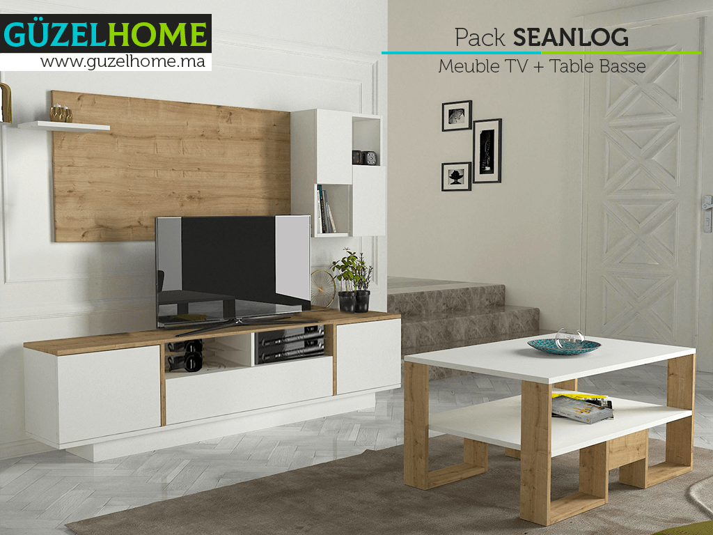 SEANLOG - Meuble TV avec rangement et Table Basse