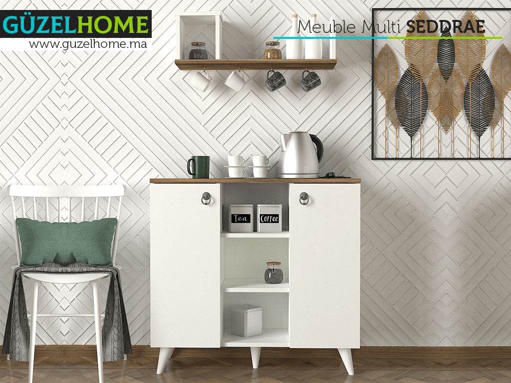 Cabinet/Meuble Multifonction SEDDRA - Blanc et Noyer