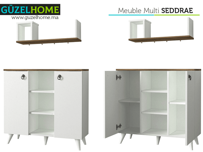 Cabinet/Meuble Multifonction SEDDRA - Blanc et Noyer
