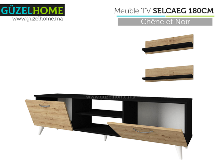 Meuble TV SELCAEG - Chêne et Noir - Salon et séjour