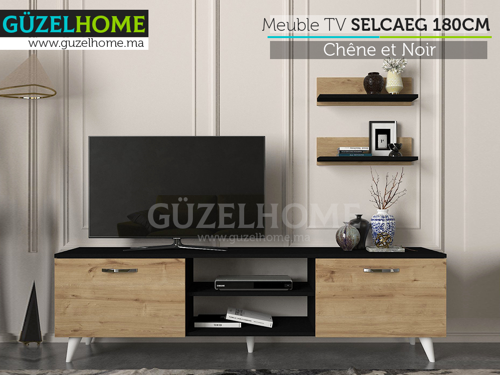 Meuble TV SELCAEG - Chêne et Noir - Salon et séjour