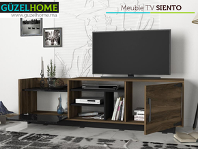 Meuble TV SIENTO - Noyer, Effet Marbre et Gris — vue alternative