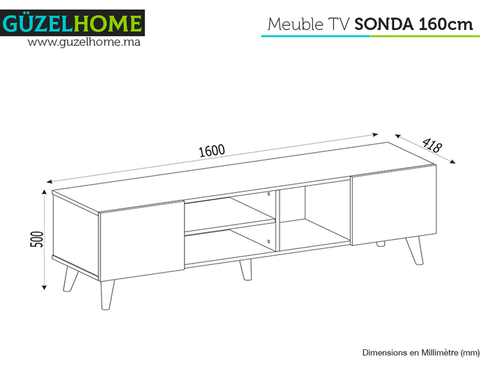 Table TV SONDA 160cm - Noyer et Noir - Ameublement Maroc