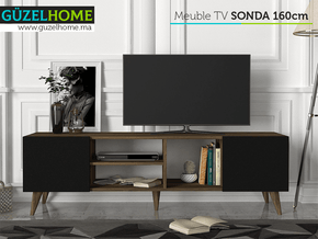 Table TV SONDA 160cm - Noyer et Noir - Ameublement Maroc - Meubles de décoration chez GÜZELHOME Maroc