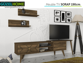 Meuble TV SORAP 190cm - Noyer et Doré - Salon et séjour — vue alternative