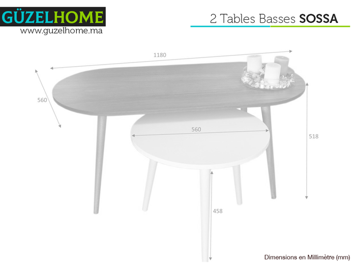 SOSSA 118cm - 2 Tables Basses - Chêne