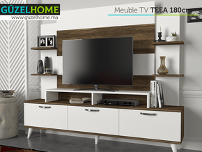 Meuble TV TEEA 180cm - Noyer et Blanc — vue alternative