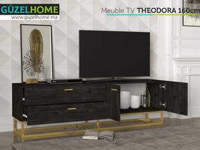 Unité TV THEODORA 160cm - Noir charbon et doré — vue alternative