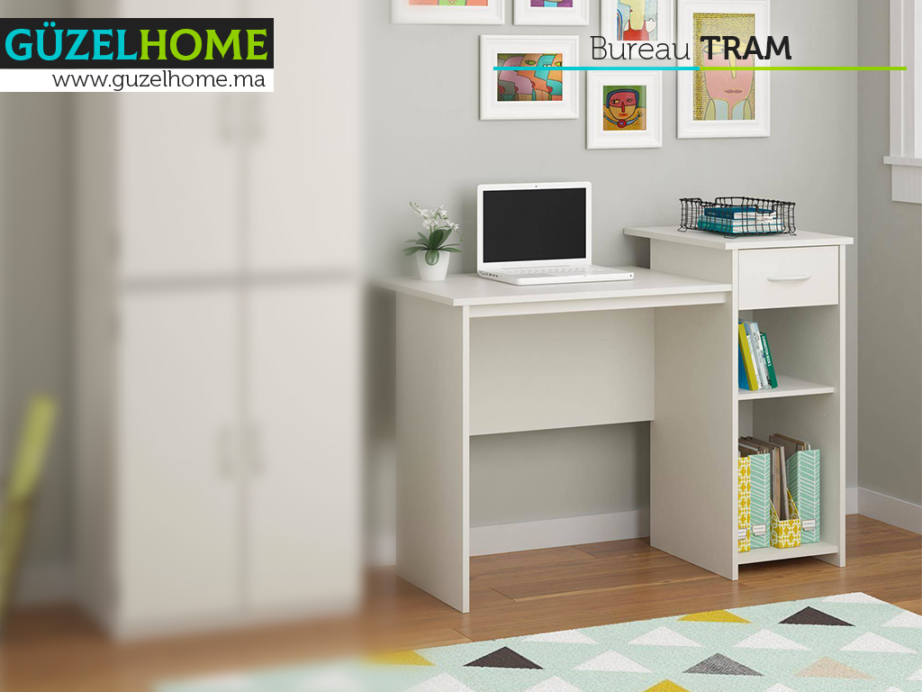 TRAM 110cm - Bureau avec rangement - Blanc