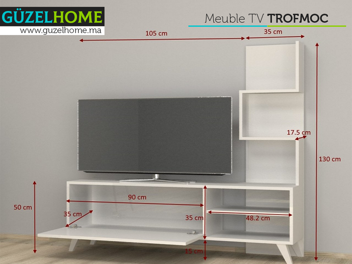 TROFMOC  140cm - Meuble TV avec rangement - Blanc.